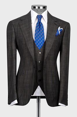Boyce Chic Dark Gray Notched Lapel Three Pieces Plaid Business Suits