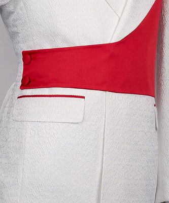Brandon Chic White Jacquard Notched Lapel Prom Suits With Red Crossover Satin Panel_3