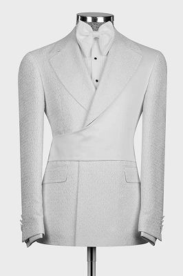Brady Fancy White Jacquard Notched Lapel Prom Suits With White Crossover Satin Panel