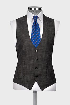 Boyce Chic Dark Gray Notched Lapel Three Pieces Plaid Business Suits_3