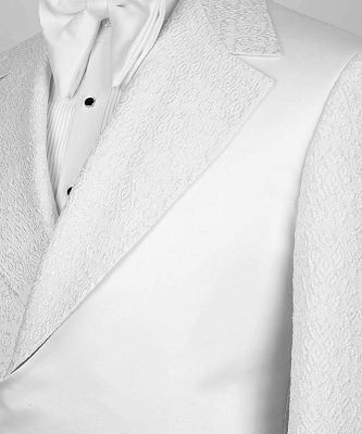 Brady Fancy White Jacquard Notched Lapel Prom Suits With White Crossover Satin Panel