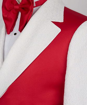 Brandon Chic White Jacquard Notched Lapel Prom Suits With Red Crossover Satin Panel