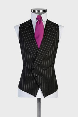 Boyd Formal Black Striped Peaked Lapel Three Pieces Business Suits