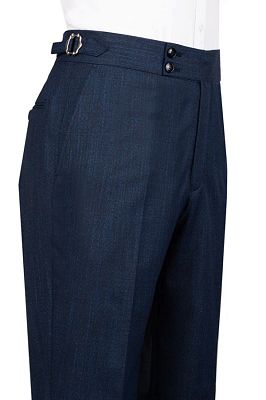 Boris Bespoke Navy Plaid Notched Lapel Double Breasted Business Suits_3