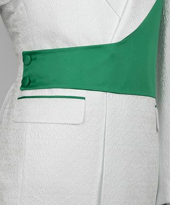 Brayden White Jacquard Notched Lapel Slim Fit Prom Suits With Green Crossover Satin Panel_3