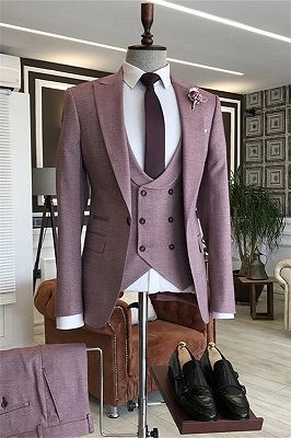 Carter Stylish Plum Peaked Lapel Three Pieces Prom Suits