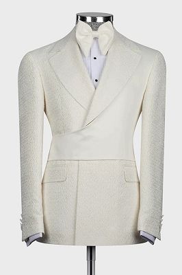 Brook Fashion Off-White Jacquard Prom Suits With Crossover Satin Panel