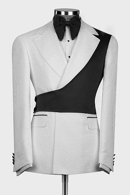 Brooklyn Handsome White Notched Lapel Jacquard Prom Suits With Black Crossover Satin Panel