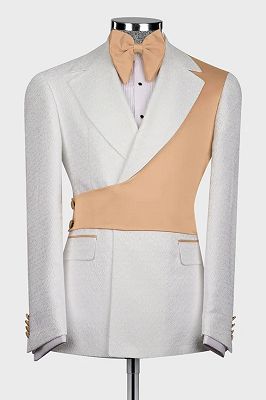 Broderick Stylish White Jacquard Prom Suits With Crossover Satin Panel