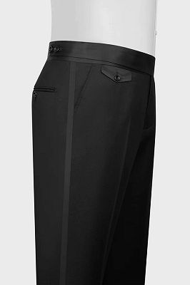 Bruce New Arrival Black Notched Lapel Jacquard Prom Suits With White Crossover Satin Panel_4