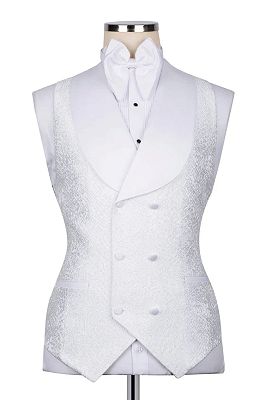 Burke Stylish White Jacquard Peaked Lapel Three Pieces Prom Suits