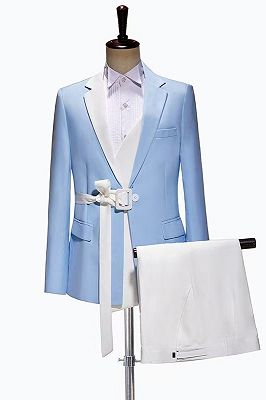 Byron Handsome Sky Blue Notched Lapel Prom Suits With White Sash
