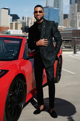 Carey Special Dark Green Jacquard Double Breasted Prom Suits