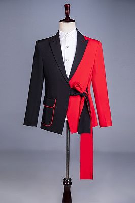 Burton Fashion Red Long Sash Prom Suits With Black Peaked Lapel