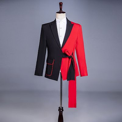 Burton Fashion Red Long Sash Prom Suits With Black Peaked Lapel_4