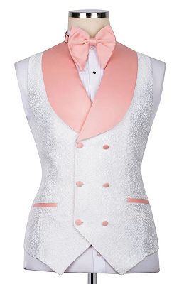 Burnell Fancy White Jacquard Three Pieces Prom Suits With Satin Lapel