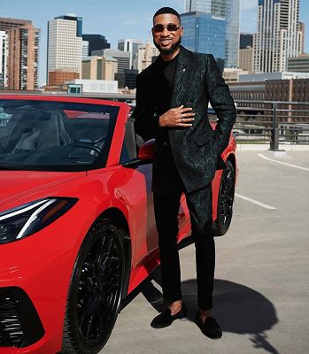 Carey Special Dark Green Jacquard Double Breasted Prom Suits_3