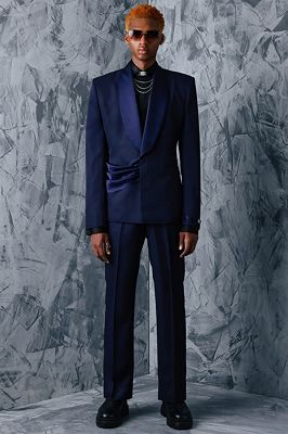 Cecil Special Navy Prom Suits With Velvet Shawl Lapel And Sash