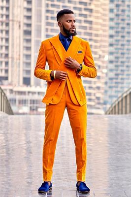 Charles Special Orange Shawl Lapel Velvet Prom Suits With Sash