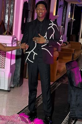 Christ Gentle Black Peaked Lapel Prom Suits With Beadings