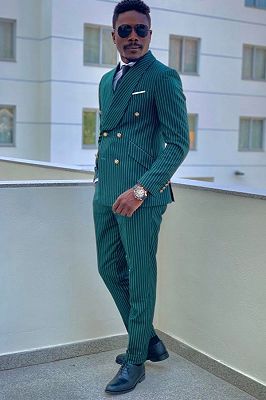 Chester Stylish Turquoise Shawl Lapel Double Breasted Striped Prom Suits