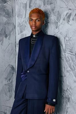 Cecil Special Navy Prom Suits With Velvet Shawl Lapel And Sash_2
