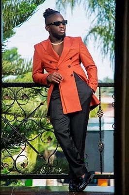Channing Stylish Orange Peaked Lapel Double Breasted Prom Suits With Front Vents