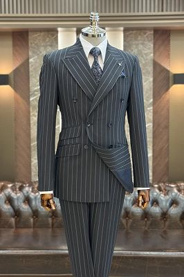 Clark Formal Dark Gray Striped Peaked Lapel Business Suits