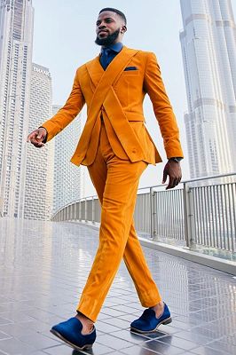 Charles Special Orange Shawl Lapel Velvet Prom Suits With Sash_2