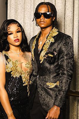 Elroy Generous Black Jacquard Shawl Lapel Beading Prom Suits