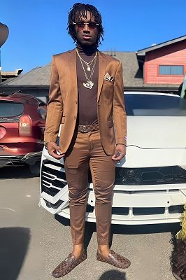 Duncan Modern Golden Brown Notched Lapel Prom Suits