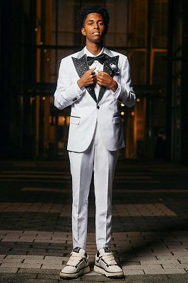 Dana Gentle White Two Pieces Prom Suits With Beading Lapel