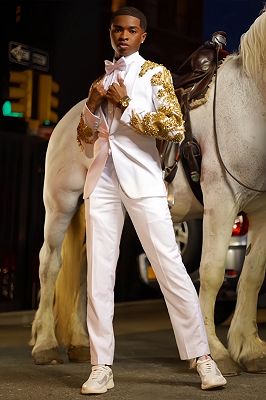 Edson Generous White Shawl Lapel Beading Prom Suits