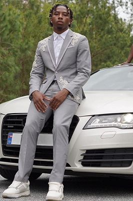 Corey Bespoke Gray Notched Lapel Prom Suits With Appliques