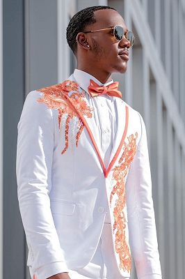 Edwiin Fancy White Notched Lapel Appliques Prom Suits