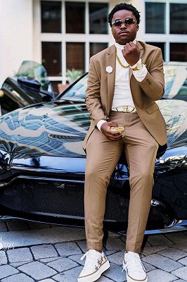 Dunn Simple Khaki Notched Lapel One Button Prom Suits