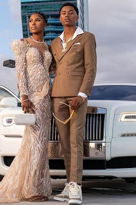 Earl Gentle Brown Peaked Lapel Double Breasted Prom Suits