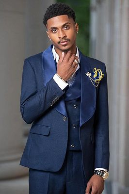 Curitis Chic Navy Three Pieces Prom Suits With Satin Lapel