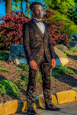 Clifford Bespoke Black Jacquard Peaked Lapel Three Pieces Prom Suits