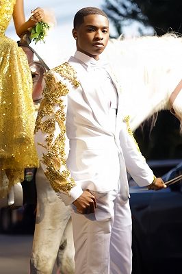 Edson Generous White Shawl Lapel Beading Prom Suits