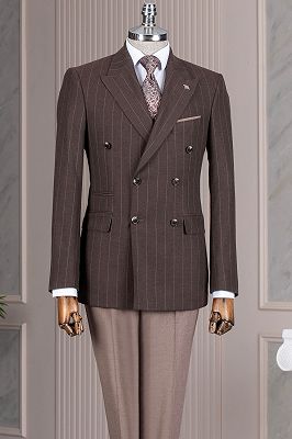 Gentlemen Double Breasted Chocolate Brown Pinstripe Business Suit