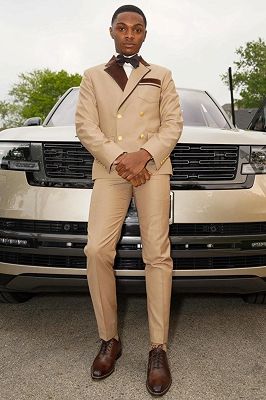 Ferdinand Chic Khaki Double Breasted Prom Suits With Velvet Lapel