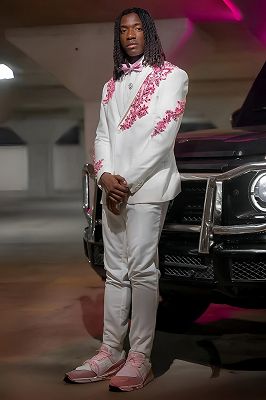 Herbert Gentle White Notched Lapel Prom Suits With Beading