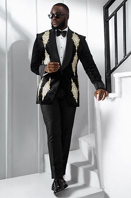 Hamiltion Fashion Black Velvet Shawl Lapel Beading Prom Suits