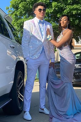 Evan Fashion White Sequins Shawl Lapel One Button Prom Suits