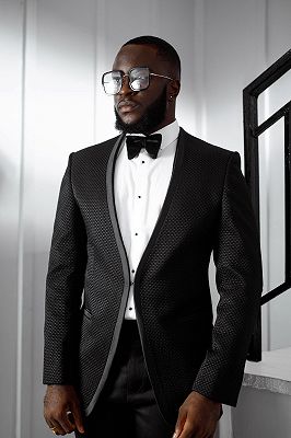 Hale Classical Black Jacquard Binding One Button Prom Suits_2