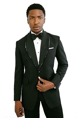 Harlan Modern Black Plaid Shawl Lapel Beading Prom Suits_2