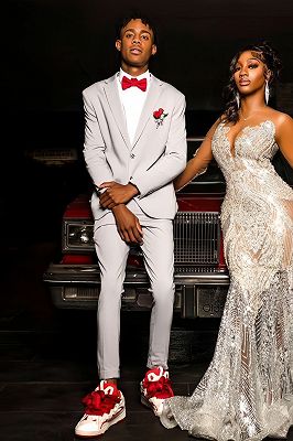 Frank Simple Light Gray Notched Lapel Two Buttons Prom Suits