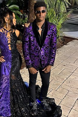 Fitzgerald Generous Purple Sequins One Button Prom Suits