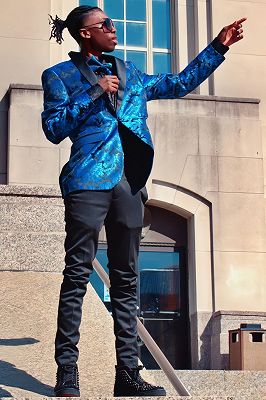 Erica Bespoke Blue Jacquard Shawl Lapel One Button Prom Suits_2